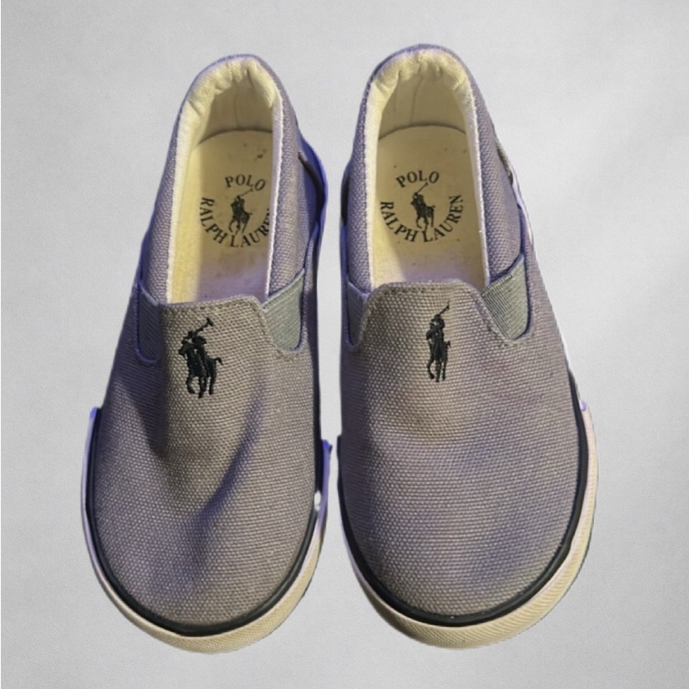 Polo Ralph Lauren Kids Slip-On Sneakers Gray Canvas Shoes Size 8 Toddler Boy